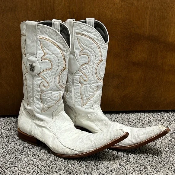 Los Altos Women’s Cowboy Boots Genuine Ostrich 3X Toe White Boots - Picture 1 of 10